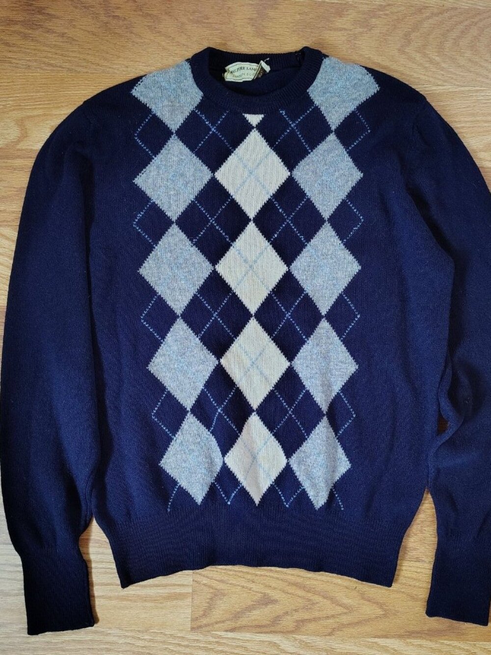 Vintage Men's 100% Lambswool Argyle Sweater Navy Blue Size L 42in Scotland